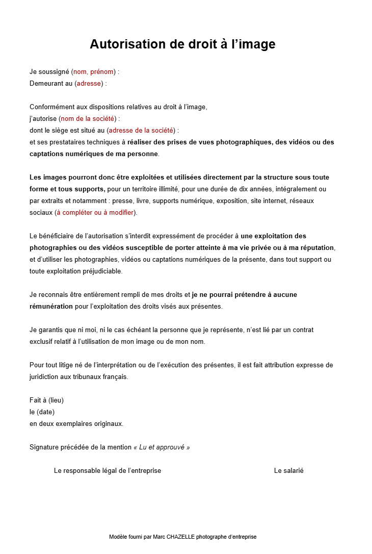 autorisation droit a l'image salariés